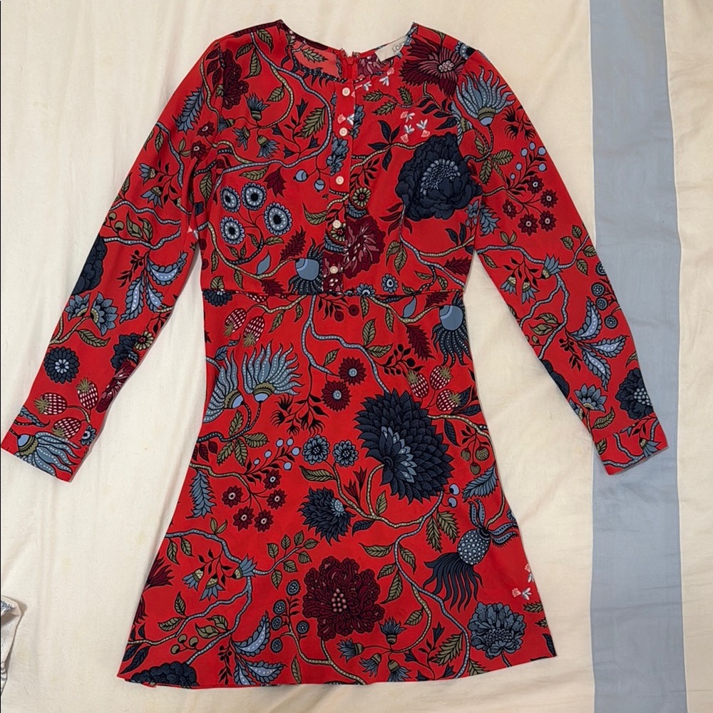 LOFT Floral Red Dress EUC